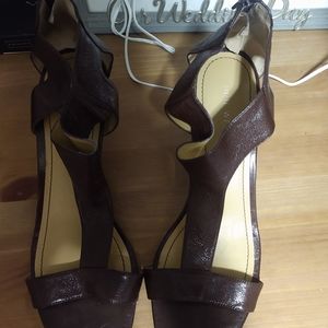 Brown open toe nine West shoes